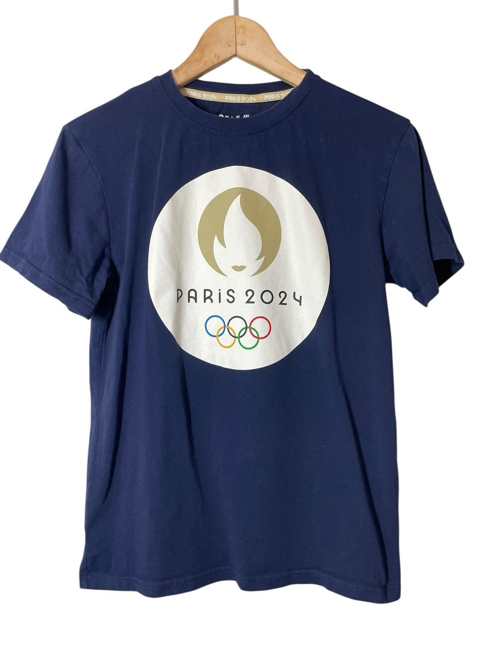 Paris Olympics 2024 Logo T-Shirt Womens Short Sleeve Navy Blue Small